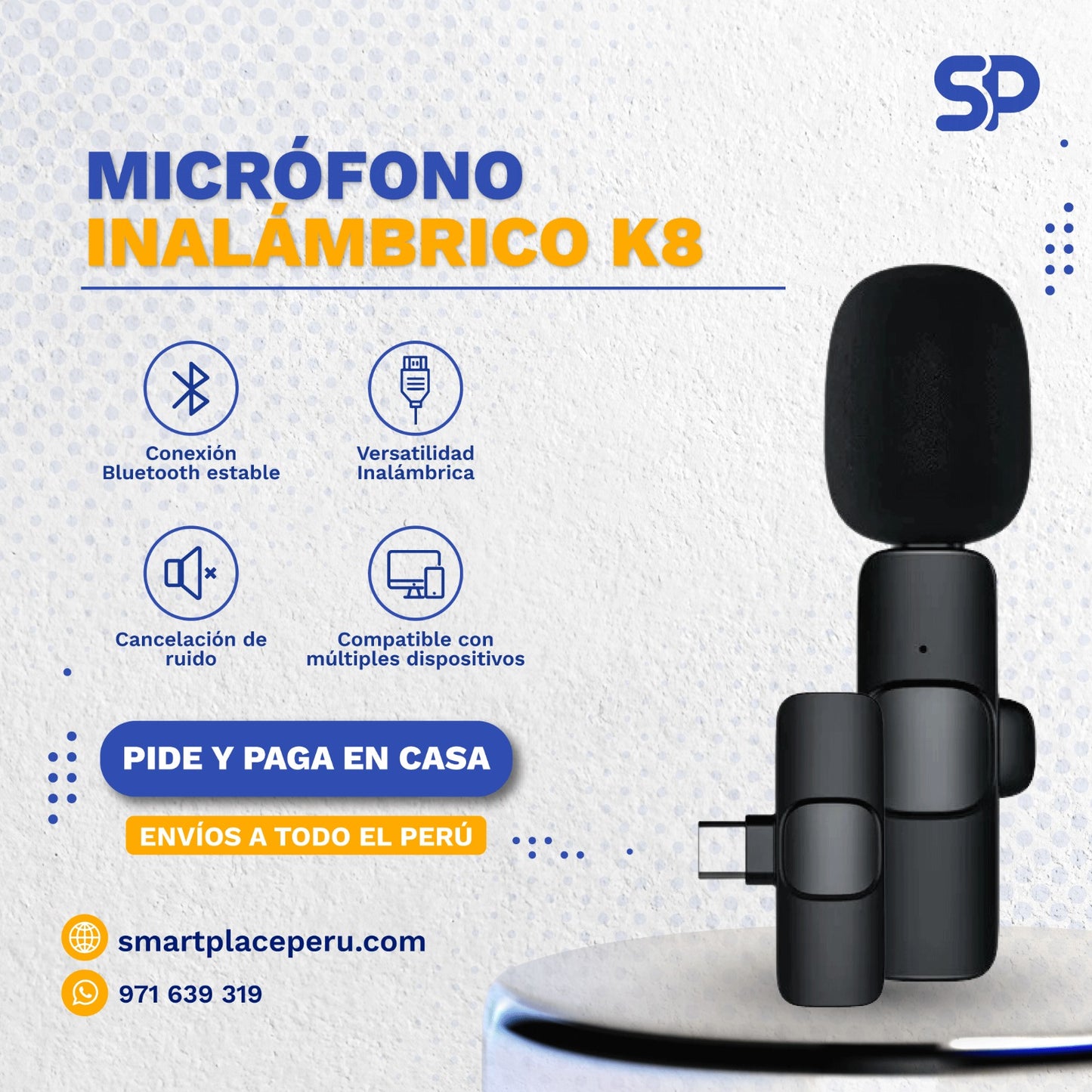 Micrófono Inalámbrico de Solapa 2 en 1 para Celulares
