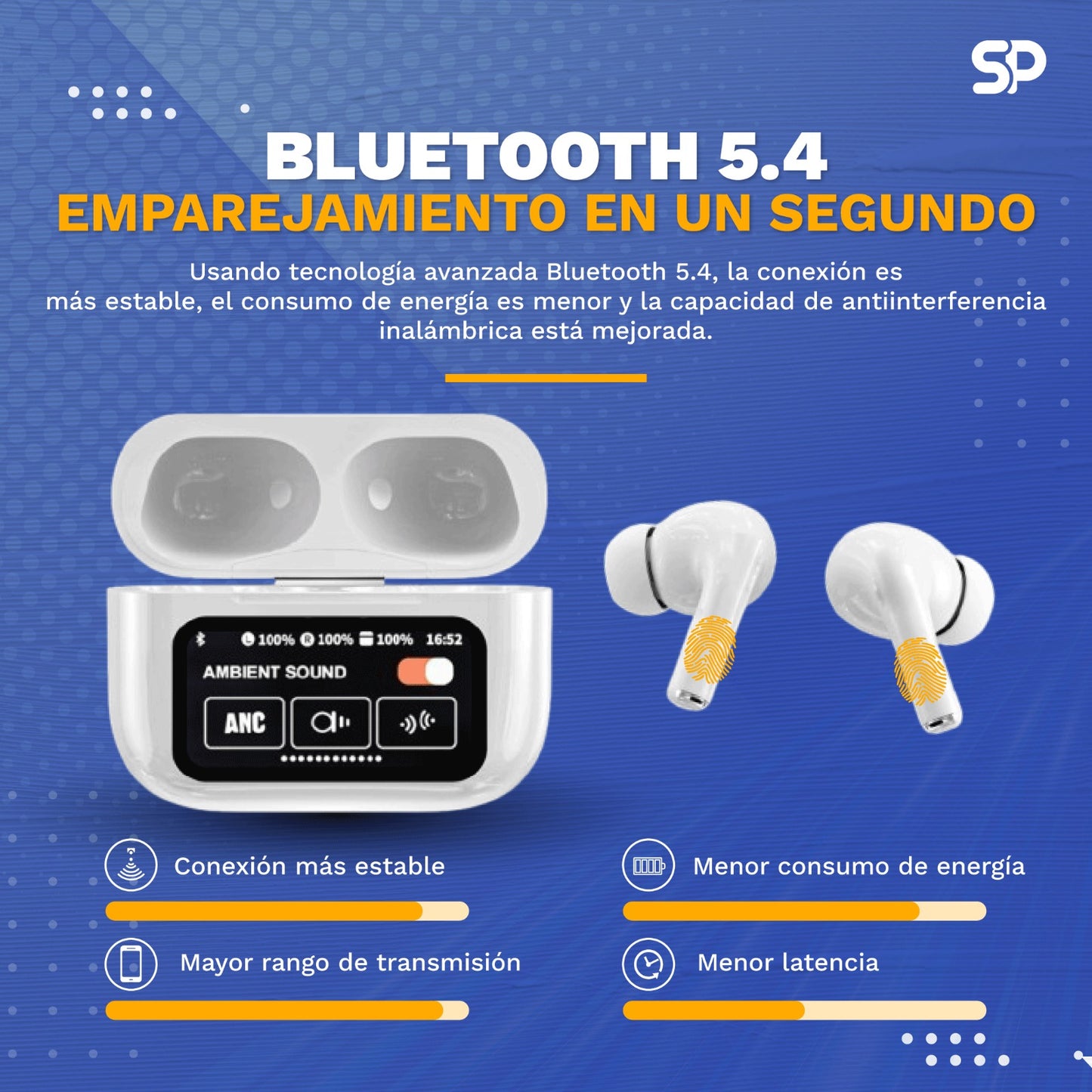 Auriculares Bluetooth A9 Pro con Pantalla Táctil