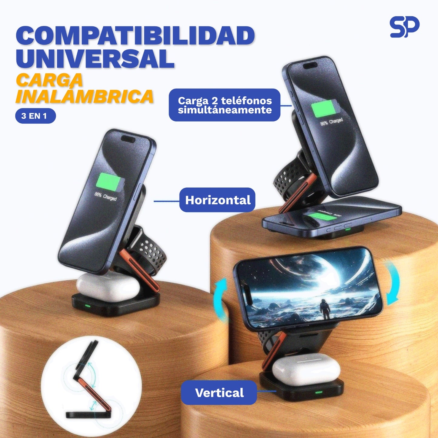 Cargador de Carga Rápida Inalámbrica 3 en 1
