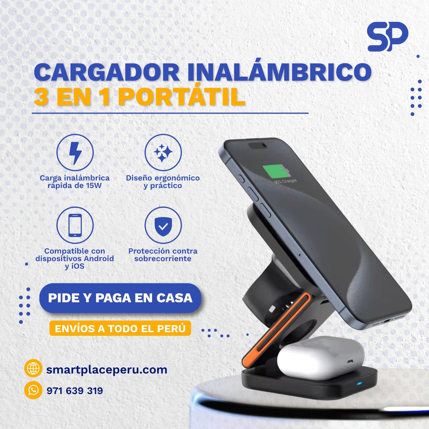 Cargador de Carga Rápida Inalámbrica 3 en 1