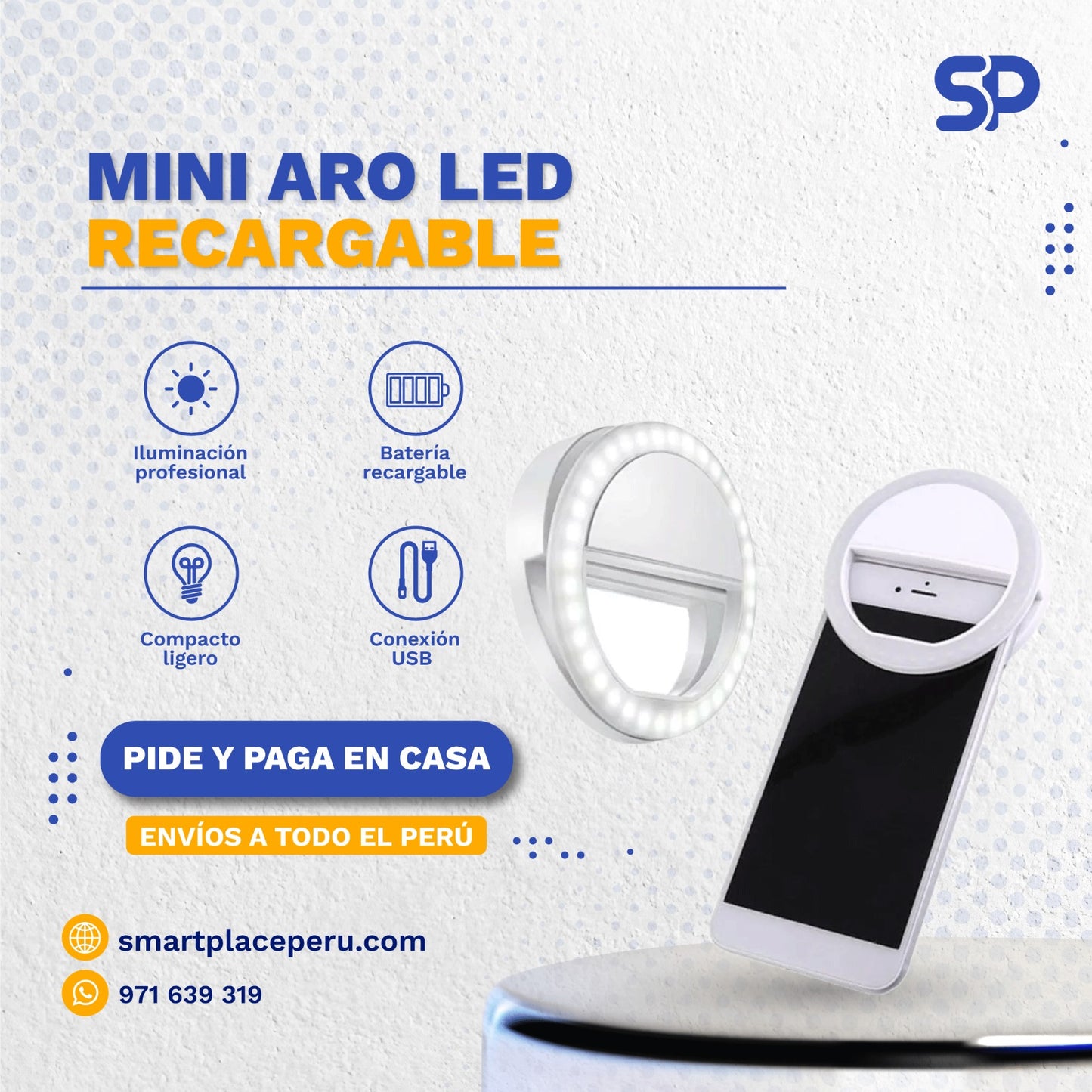 Aro Luz Led Selfie Recargable