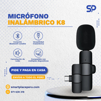Micrófono Inalámbrico de Solapa 2 en 1 para Celulares