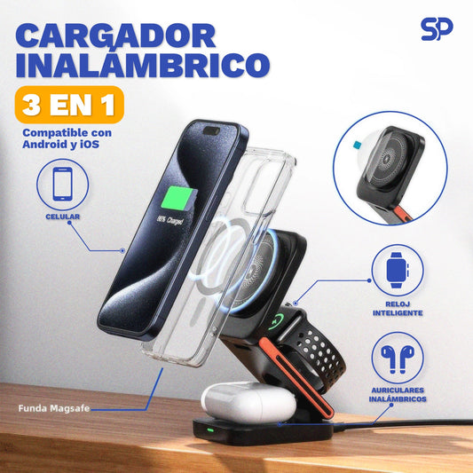 Cargador de Carga Rápida Inalámbrica 3 en 1