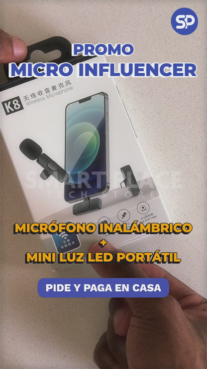 Promo Micro Infuencer: Mini Luz Led Portátil + Micrófono inalámbrico